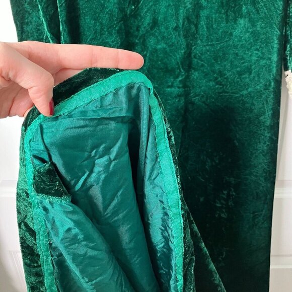 Vintage Green Velvet Victorian Dress 80s Handmade Lace Puff Sleeve Goth Whimsy - Picture 10 of 16
